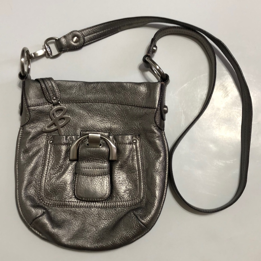 B. MAKOWSKY Westbourne Gunmetal Metallic Leather Convertible Crossbody Bag